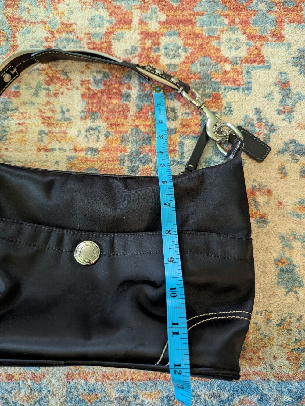 Vintage Y2K Coach Hampton Weekender Black Sateen Hobo Shoulder Bag Leather Strap - Picture 14 of 15